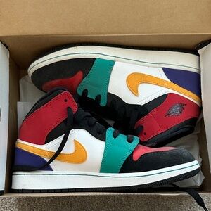 Jordan Multicolor High-Top Sneakers with Yellow Swoosh